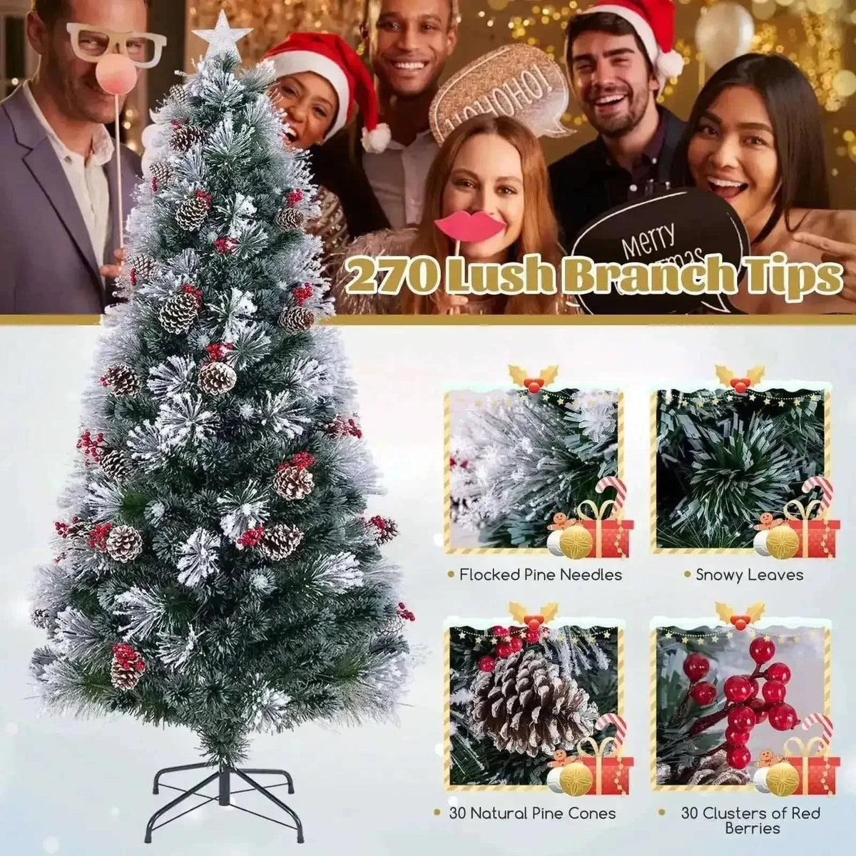 7 FT Flocked Christmas Tree with 8 Lighting Modes Cartsfy Inc.