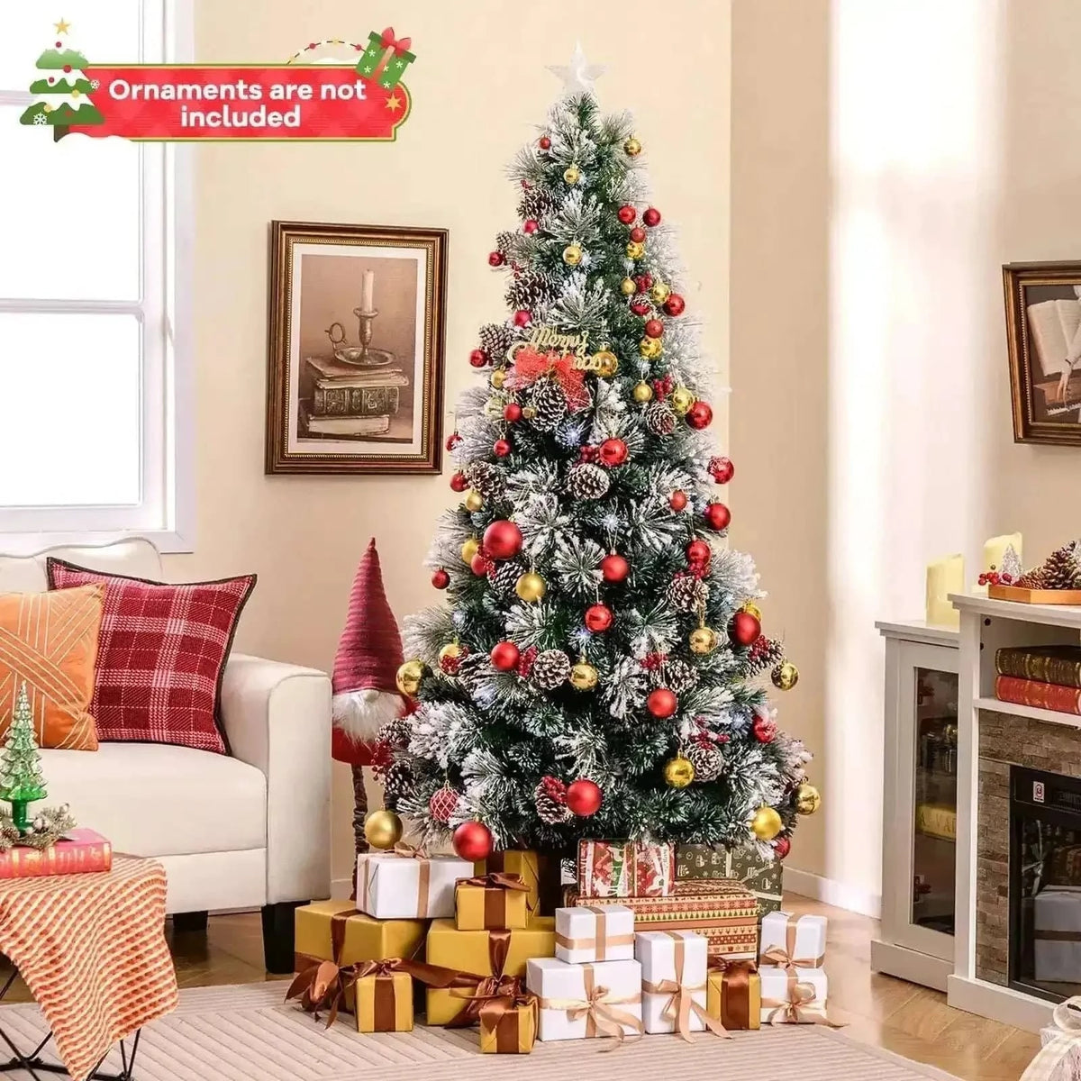 7 FT Flocked Christmas Tree with 8 Lighting Modes Cartsfy Inc.