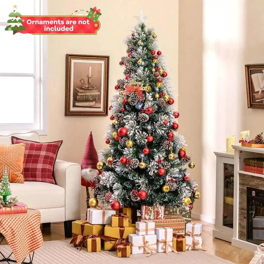 7 FT Flocked Christmas Tree with 8 Lighting Modes Cartsfy Inc.