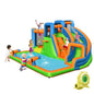 Inflatable giant water park bouncer with dual climbing walls and blue orange slides, includes blower