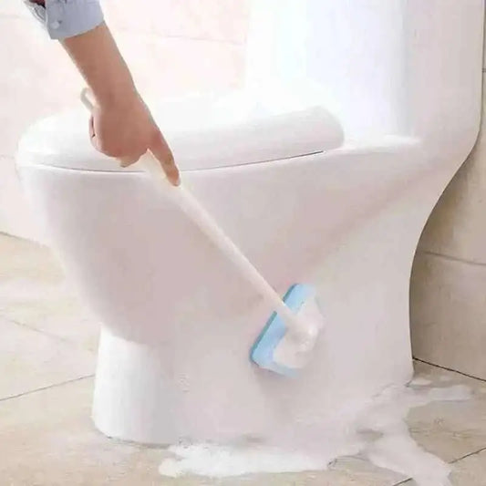 Cleaning brush with white handle and blue sponge scrub pad