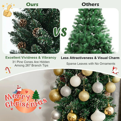 Snowy Artificial Pencil Christmas Tree with Pine Cones