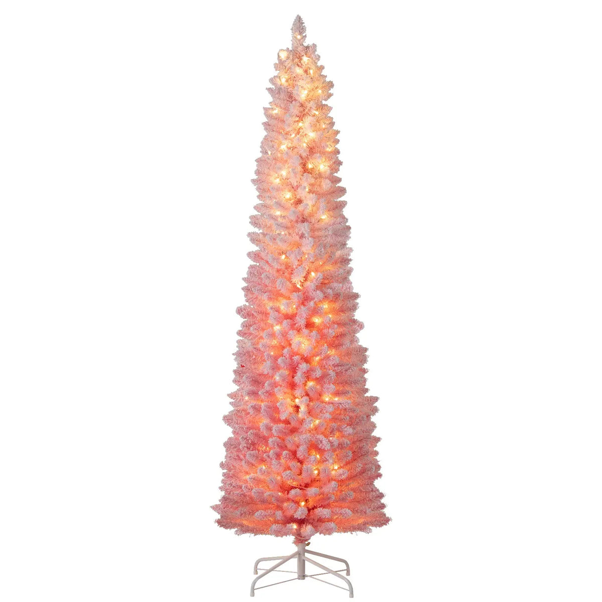 6 FTSnow-flocked Artificial Pink Christmas Tree Pre-lit Hinged Xmas Tree for Holiday Decoration