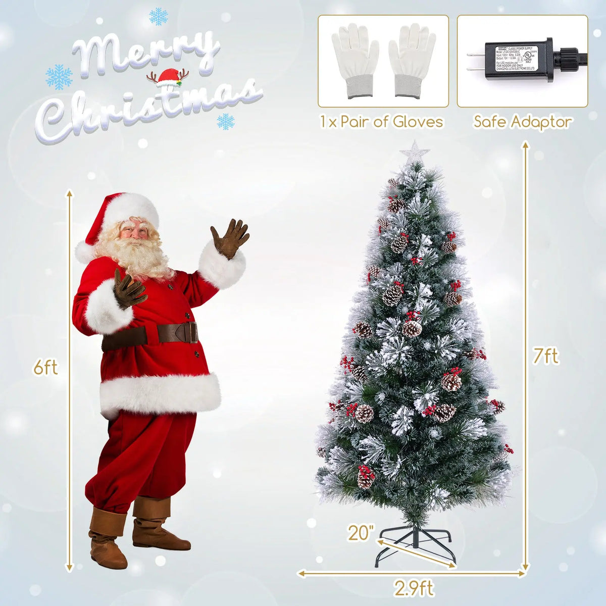 7 FT Flocked Christmas Tree with 8 Lighting Modes
