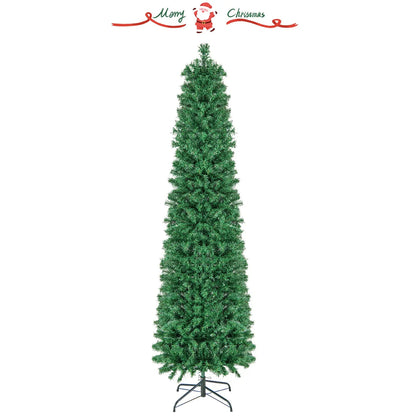 5/6/7/8 FT Pre-Lit Christmas Pencil Tree with Colorful Fiber Optics Green