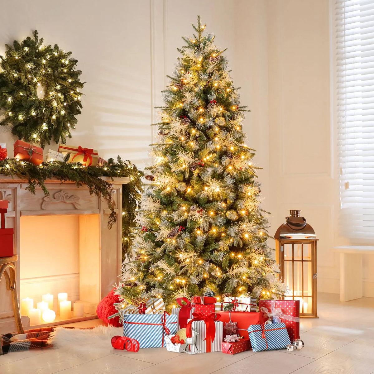 5 Feet Pre-Lit Artificial Christmas Tree with 8 Modes LED Lights with Berries