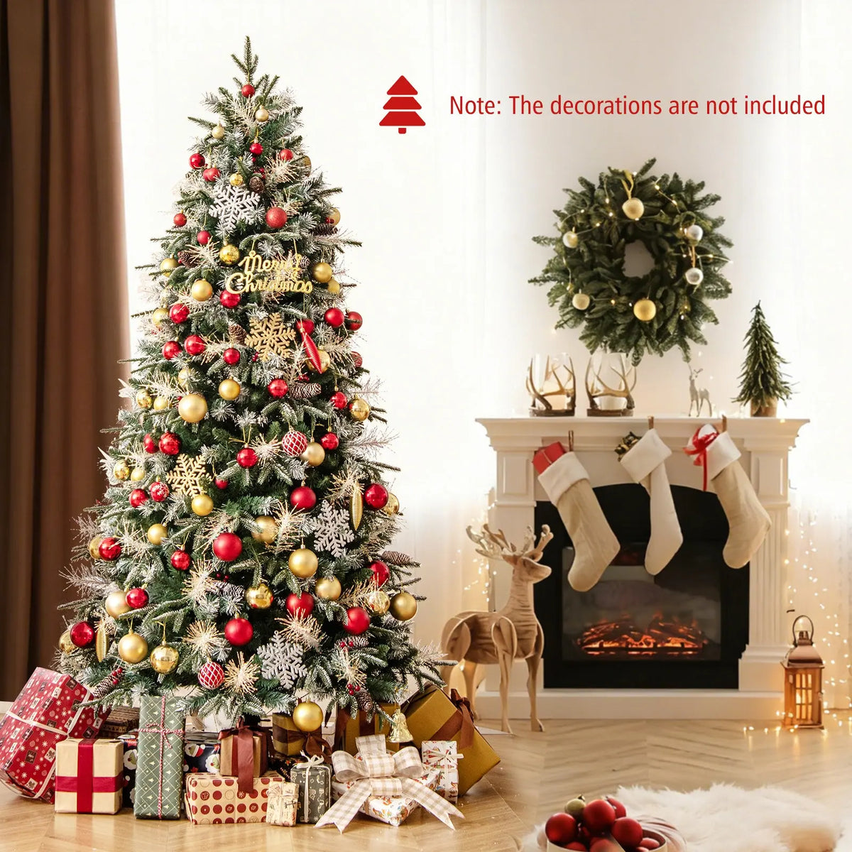 5 Feet Pre-Lit Artificial Christmas Tree with 8 Modes LED Lights with Berries