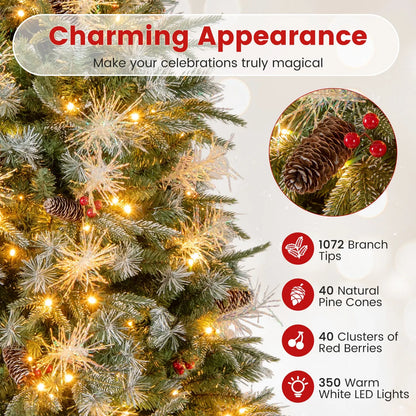 5 Feet Pre-Lit Artificial Christmas Tree with 8 Modes LED Lights with Berries