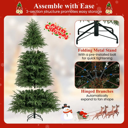 7 Feet Pre-Lit Artificial Christmas Tree Hinged Faux Xmas Tree with Soft Branch Tips