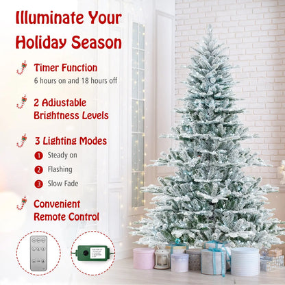 7 Feet Snow Flocked Artificial Christmas Tree with Cool White LED Lights