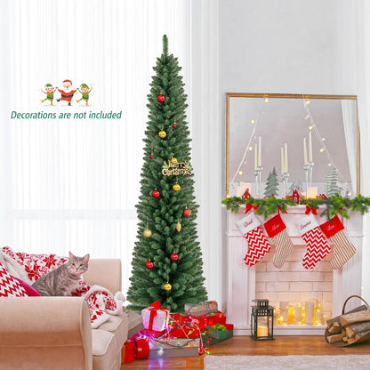 5/6/7/8 Feet Pencil Christmas Tree with 295/392/523/671 Memory Wire Branch Tips and Upgraded Metal Stand