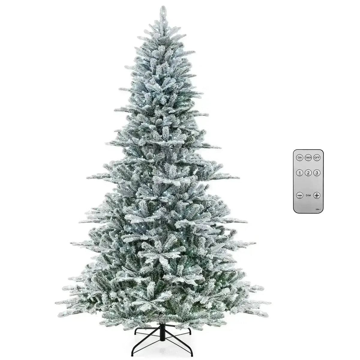 8 Feet Snow Flocked Artificial Christmas Tree with Cool White LED Lights Cartsfy Inc.