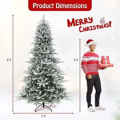 8 Feet Snow Flocked Artificial Christmas Tree with Cool White LED Lights Cartsfy Inc.