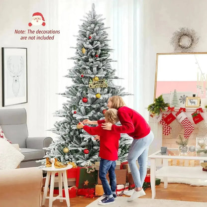 8 Feet Snow Flocked Artificial Christmas Tree with Cool White LED Lights Cartsfy Inc.