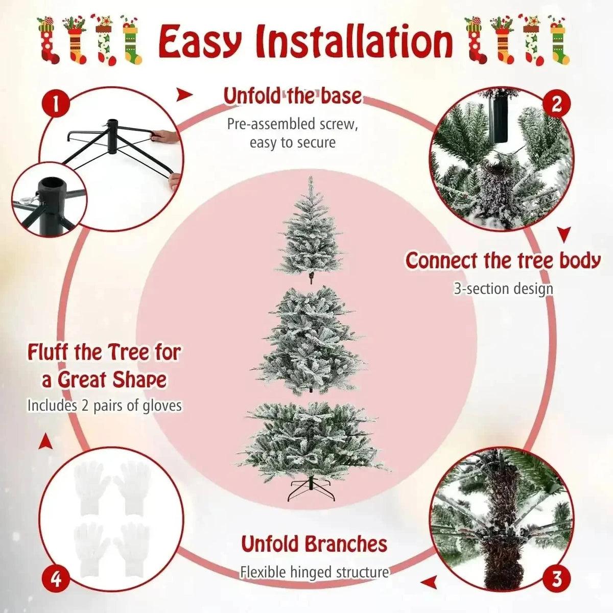 8 Feet Snow Flocked Artificial Christmas Tree with Cool White LED Lights Cartsfy Inc.