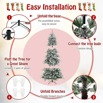 8 Feet Snow Flocked Artificial Christmas Tree with Cool White LED Lights Cartsfy Inc.