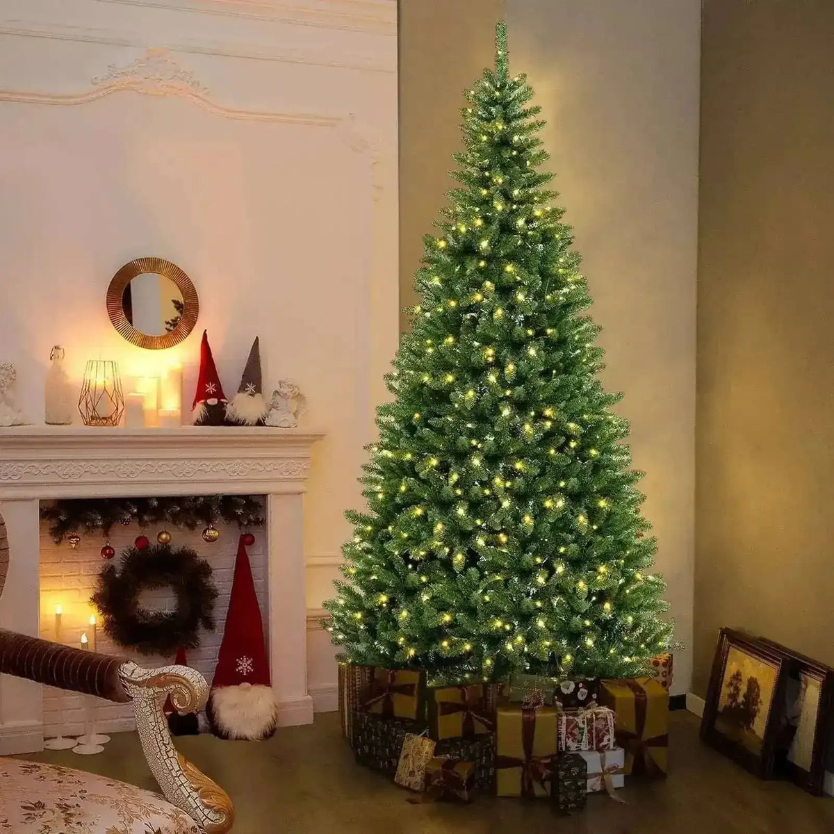 8 FT Corner Artificial Christmas Tree with 1137 Branch Tips and LED Lights