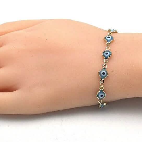 8" Gold Filled Evil Eye Light Blue Bracelet - Cartsfy Inc.