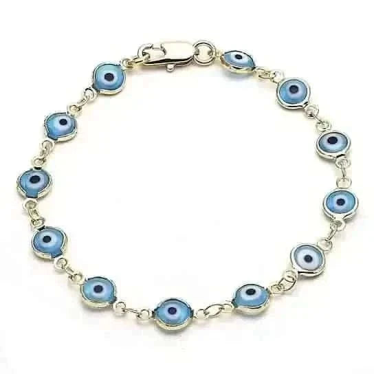 8" Gold Filled Light Blue Evil Eye Bracelet Cartsfy Inc.