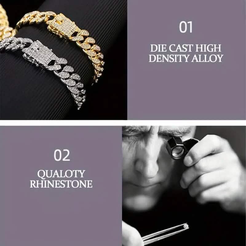 8" Luxurious Rhinestone Cuban Chain Bracelet for Men Cartsfy Inc.