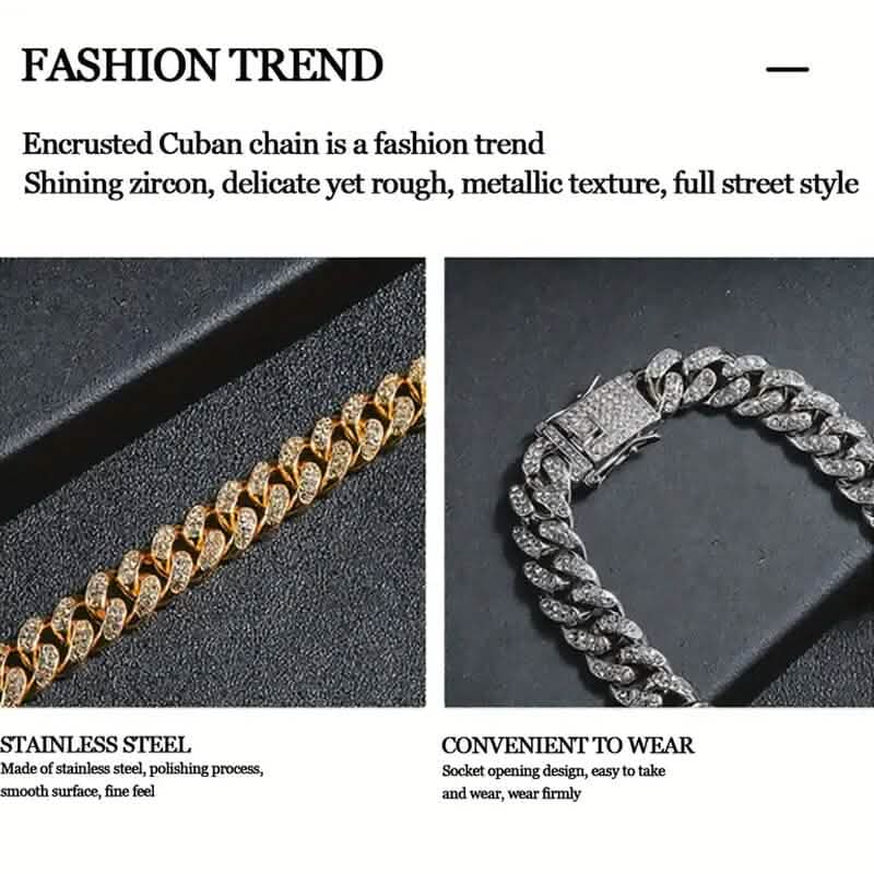 8" Luxurious Rhinestone Cuban Chain Bracelet for Men Cartsfy Inc.