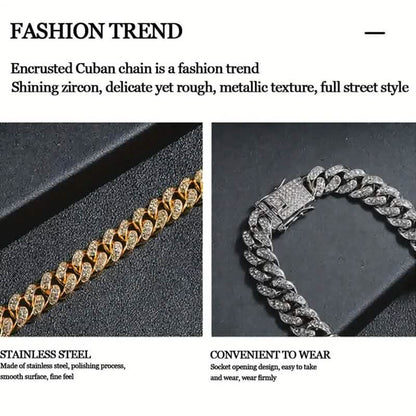 8" Luxurious Rhinestone Cuban Chain Bracelet for Men Cartsfy Inc.