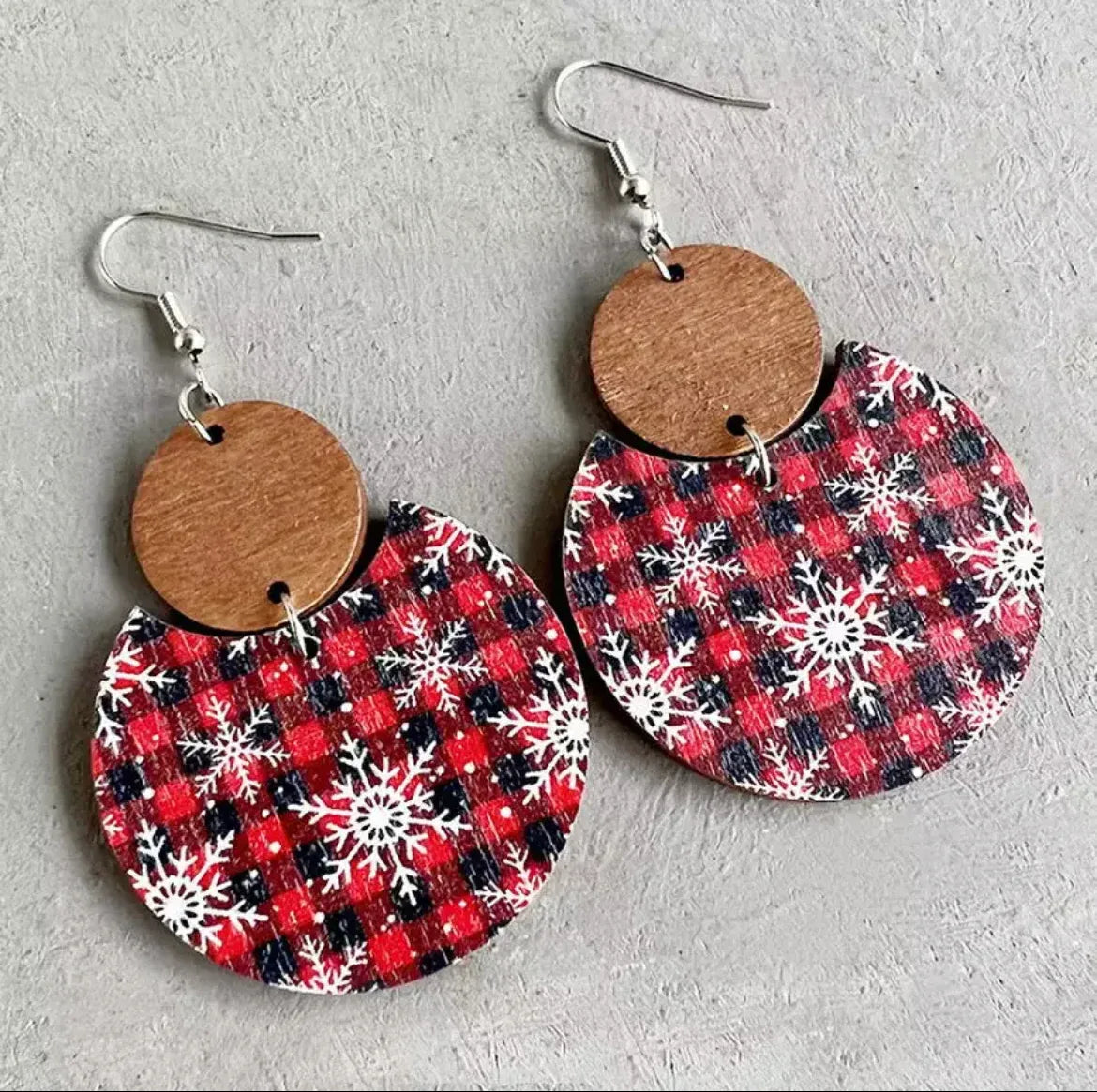 Beautiful Wooden Christmas Snowflake Earrings