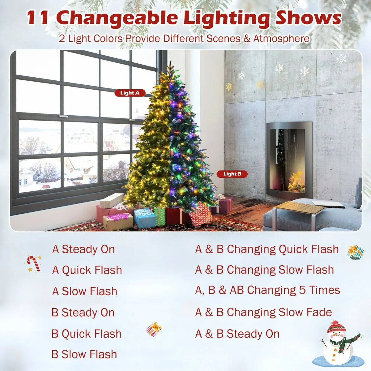 Pre-Lit Snowy Christmas Hinged Tree with Multi-Color Lights