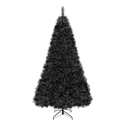 6/7/8 Feet Black Artificial Halloween Christmas Tree with PVC Branch Tips and 210/320/450 Cool White LED Lights