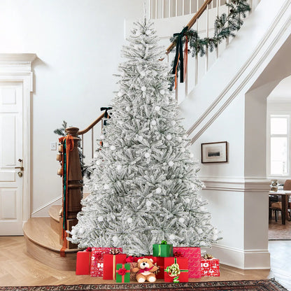 6 Feet Snow-flocked Artificial Christmas Tree Pre-lit Hinged with 81 Sphere Lights and Remote