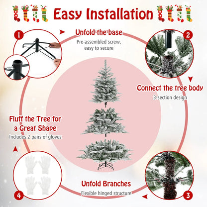6 Feet Snow Flocked Artificial Christmas Tree with Cool White LED Lights