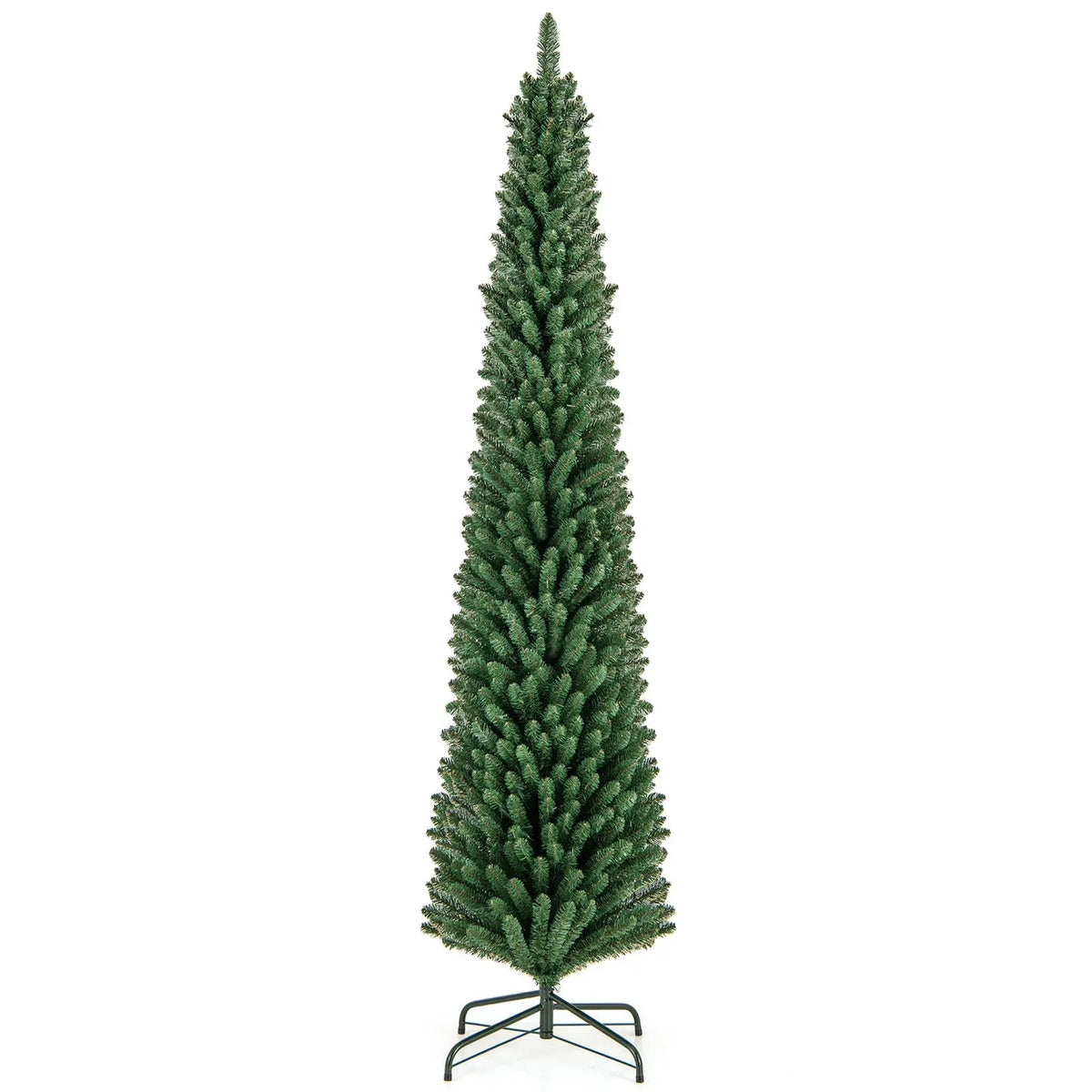5/6/7/8 Feet Pencil Christmas Tree with 295/392/523/671 Memory Wire Branch Tips and Upgraded Metal Stand