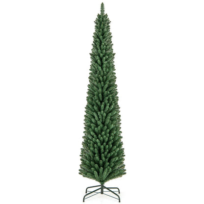 5/6/7/8 Feet Pencil Christmas Tree with 295/392/523/671 Memory Wire Branch Tips and Upgraded Metal Stand