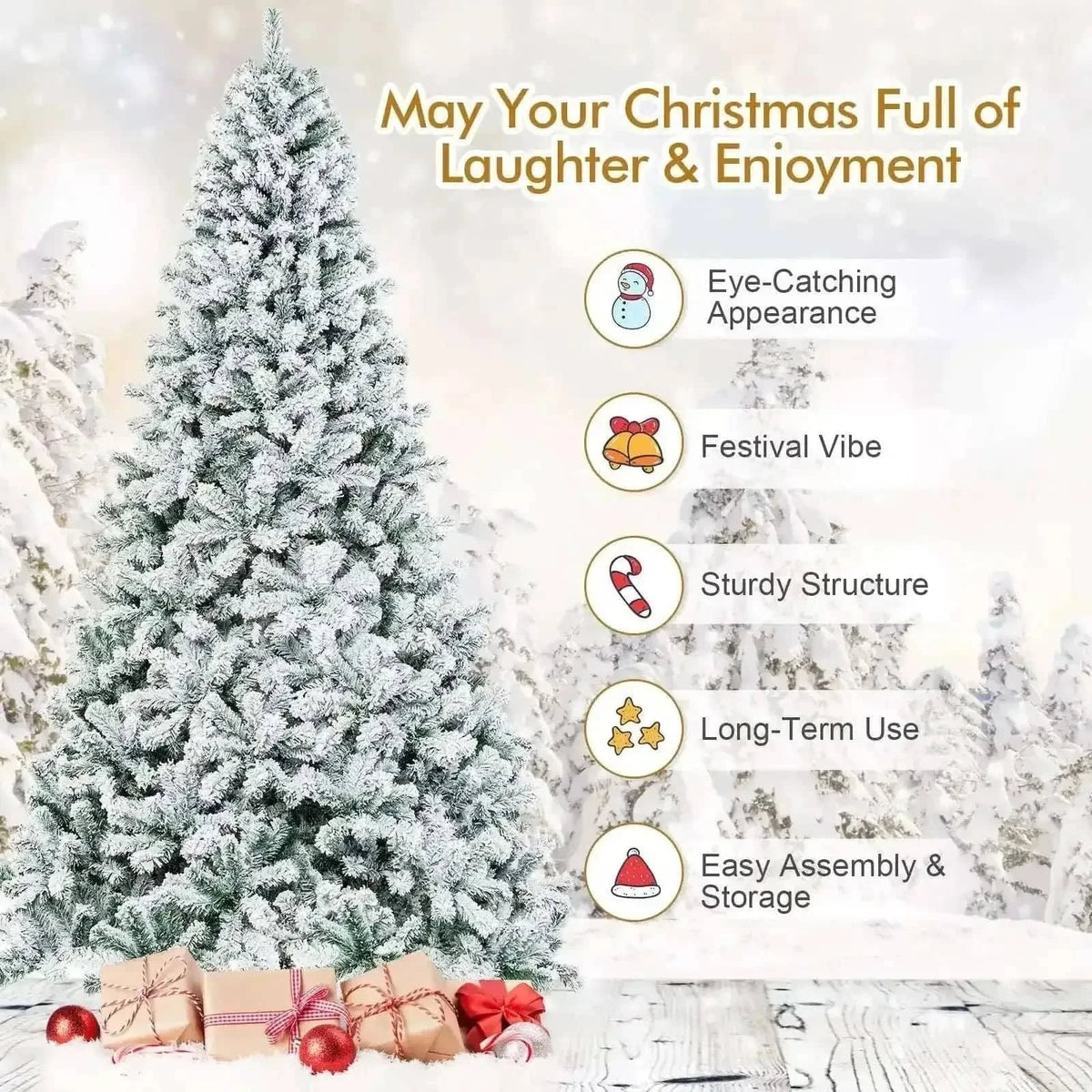 9 Feet Artificial Christmas Tree with Premium Snow Flocked Hinged Cartsfy Inc.