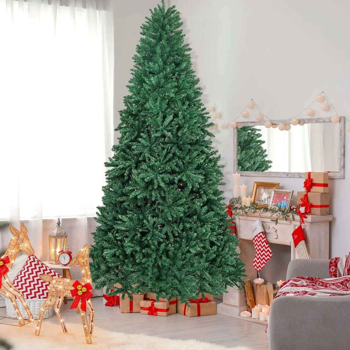 9 Feet Hinged Premium Artificial PVC Christmas Tree with Solid Metal Stand
