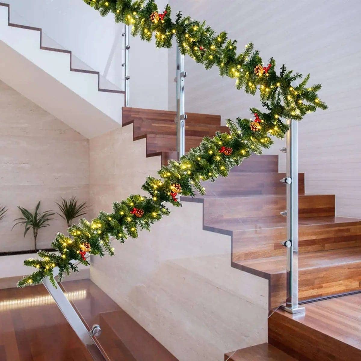 9 Feet Pre-lit Artificial Christmas Garland Red Berries with LED Cartsfy Inc.