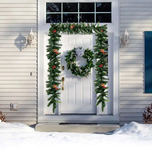 9 Feet Pre-lit Artificial Christmas Garland Red Berries with LED Cartsfy Inc.