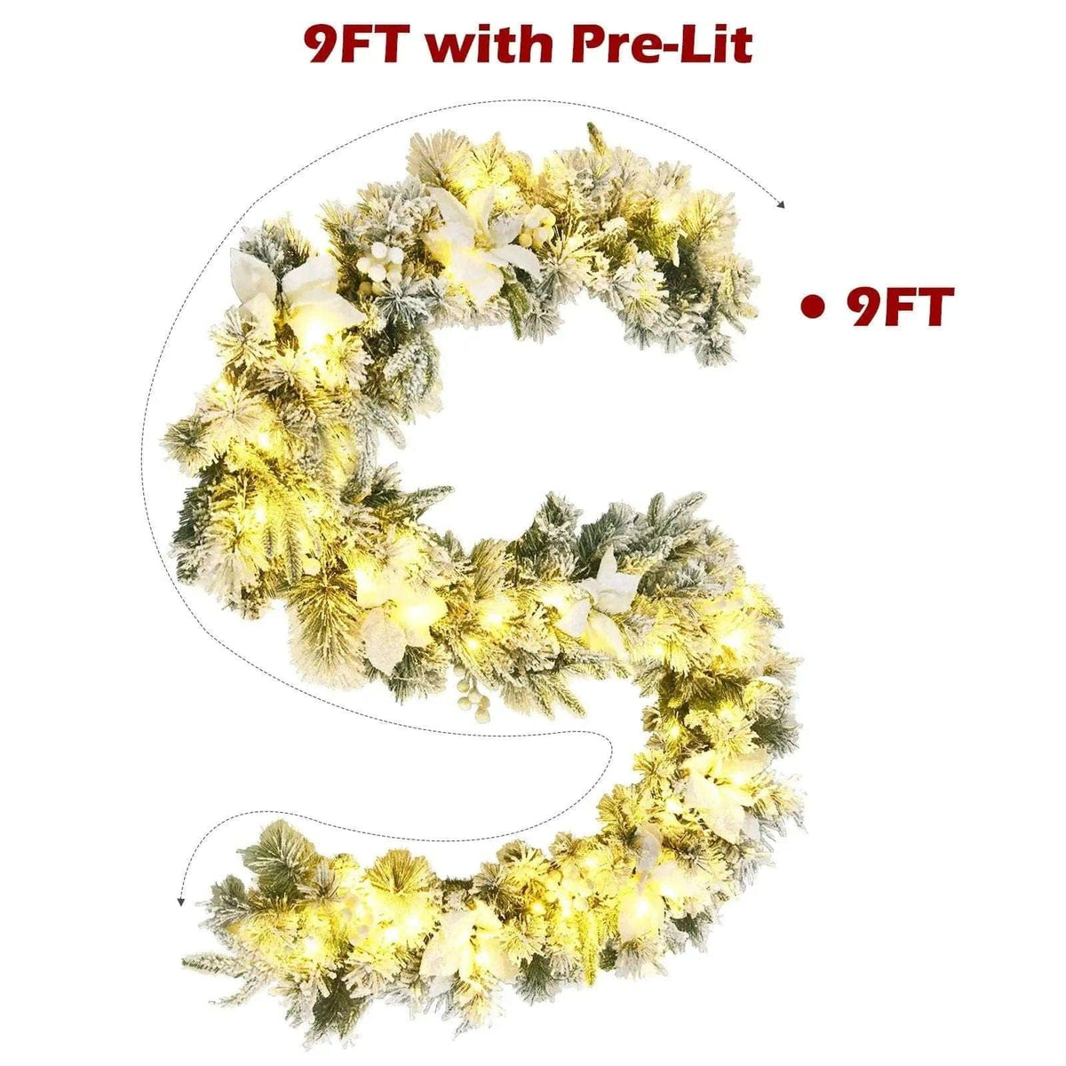 9 Feet Pre-Lit Artificial Christmas Garland with 50 LED Lights Cartsfy Inc.