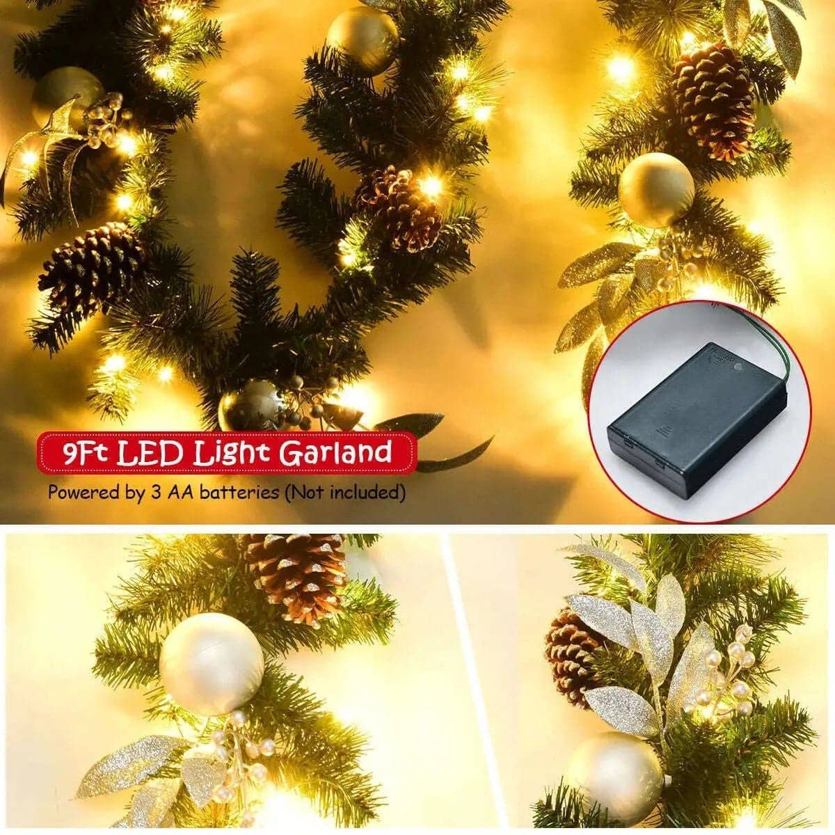 9 Feet Pre-Lit Artificial Christmas Garland with LED Lights Cartsfy Inc.