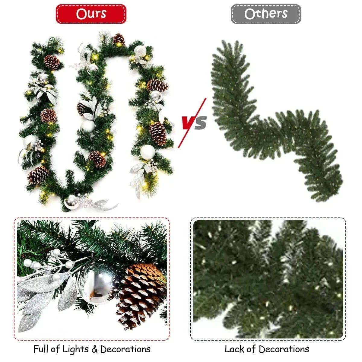 9 Feet Pre-Lit Artificial Christmas Garland with LED Lights Cartsfy Inc.