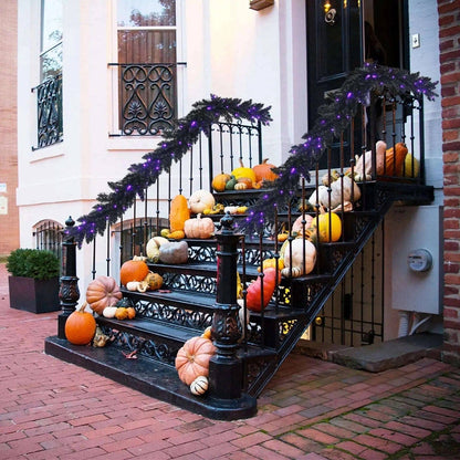 9 Feet Pre-lit Christmas Halloween Garland with 50 Purple LED Lights Cartsfy Inc.