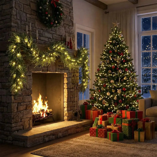 9 FT Pre-lit Artificial Cypress Christmas Garland with 50 Warm White LED Lights and 130 Branch Tips Cartsfy Inc.