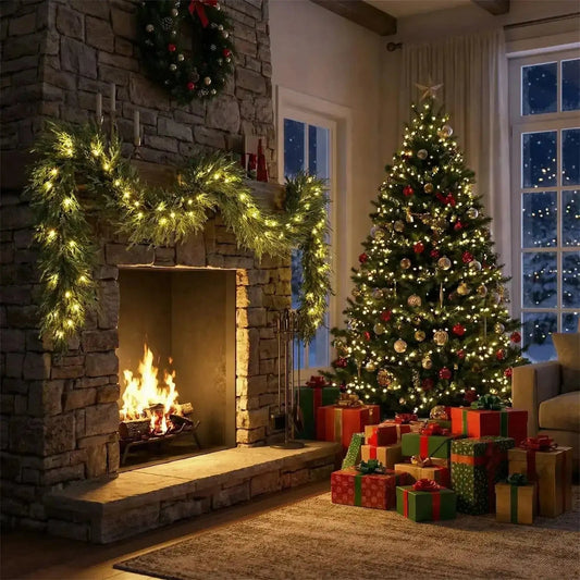 9 FT Pre-lit Artificial Cypress Christmas Garland with 50 Warm White LED Lights and 130 Branch Tips Cartsfy Inc.