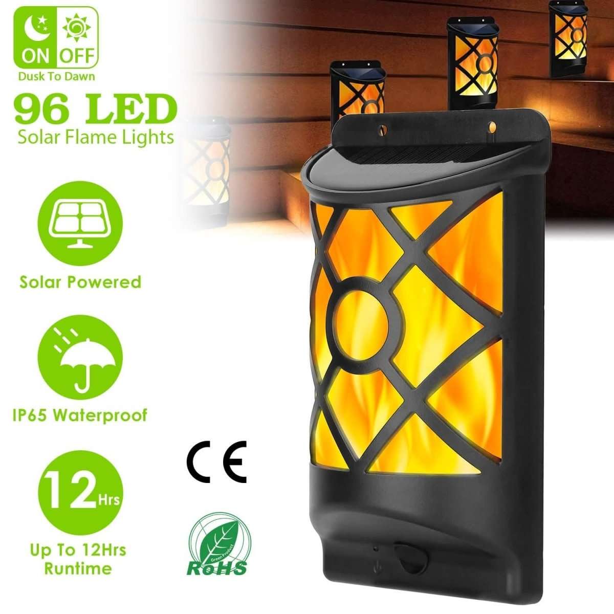 96 LEDs Waterproof Flame Solar Lights Outdoor Cartsfy Inc.