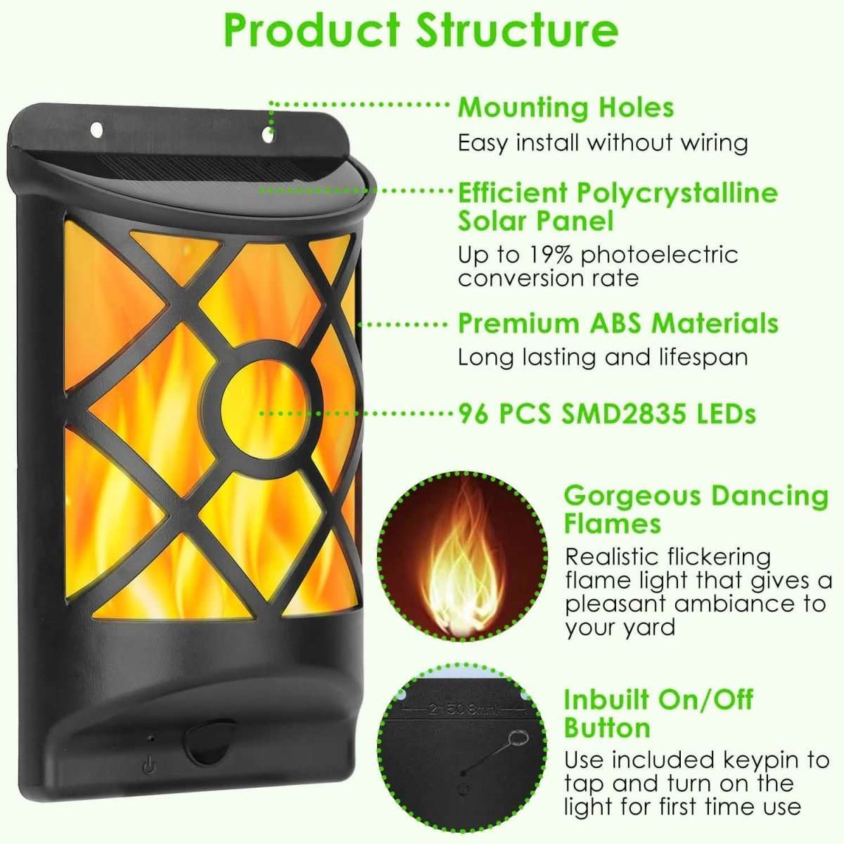 96 LEDs Waterproof Flame Solar Lights Outdoor Cartsfy Inc.