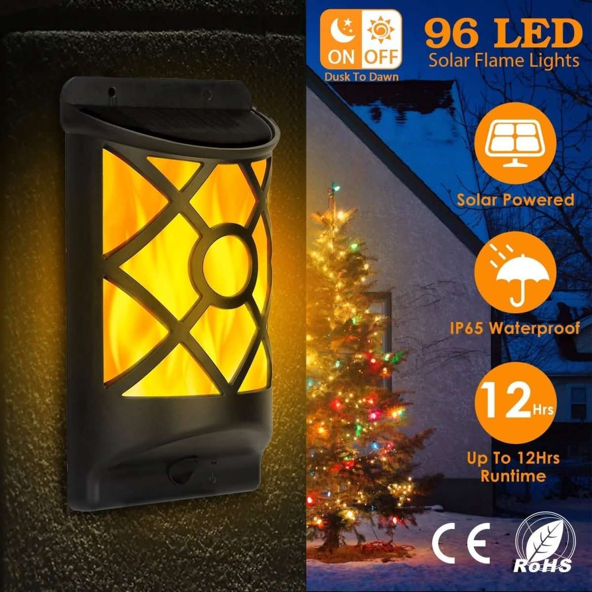 96 LEDs Waterproof Flame Solar Lights Outdoor Cartsfy Inc.