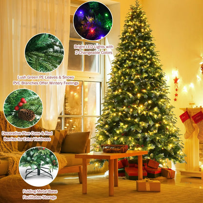 Pre-Lit Snowy Christmas Hinged Tree with Multi-Color Lights