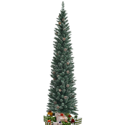 Snowy Artificial Pencil Christmas Tree with Pine Cones