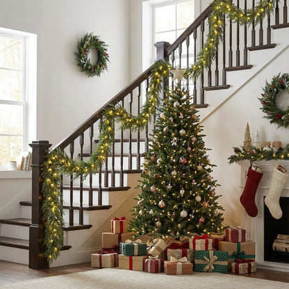 9 FT Pre-lit Artificial Cypress Christmas Garland with 50 Warm White LED Lights and 130 Branch Tips