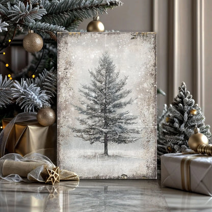 Vintage Christmas Tree Wall Art with Free Personalized Christmas Card